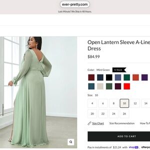 Ever Pretty Sage Green Backless Lantern Sleeve Dress